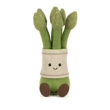 Load image into Gallery viewer, Plush toy Jellycat Amuseables asparagus with a smiling face on a white background