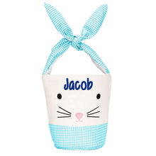 Load image into Gallery viewer, Personalised Easter Bunny Basket Blue Gingham
