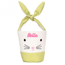 Load image into Gallery viewer, Personalised Easter Bunny Basket Green Gingham