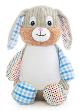 Load image into Gallery viewer, Personalised Harlequin Bunny Cubby Blue