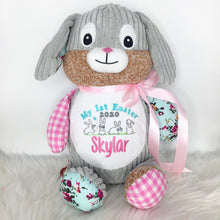 Load image into Gallery viewer, Personalised Harlequin Bunny Cubbie Pink