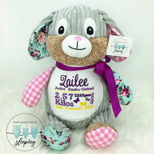 Load image into Gallery viewer, Personalised Harlequin Bunny Cubbie Pink