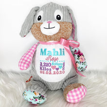 Load image into Gallery viewer, Personalised Harlequin Bunny Cubbie Pink