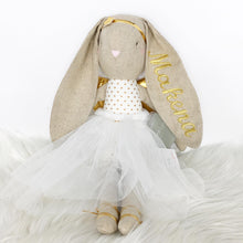 Load image into Gallery viewer, Personalised Alimrose Estelle Linen Angel Bunny - Gold 50cm