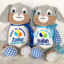 Load image into Gallery viewer, Personalised Harlequin Bunny Cubby Blue