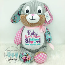 Load image into Gallery viewer, Personalised Harlequin Bunny Cubbie Pink