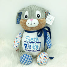 Load image into Gallery viewer, Personalised Harlequin Bunny Cubby Blue