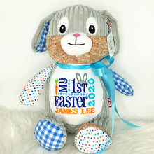 Load image into Gallery viewer, Personalised Harlequin Bunny Cubby Blue