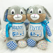 Load image into Gallery viewer, Personalised Harlequin Bunny Cubby Blue