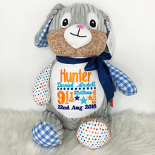 Load image into Gallery viewer, Personalised Harlequin Bunny Cubby Blue