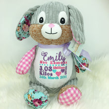 Load image into Gallery viewer, Personalised Harlequin Bunny Cubbie Pink