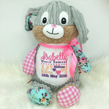 Load image into Gallery viewer, Personalised Harlequin Bunny Cubbie Pink