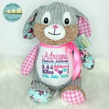 Load image into Gallery viewer, Personalised Harlequin Bunny Cubbie Pink