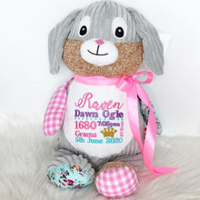 Load image into Gallery viewer, Personalised Harlequin Bunny Cubbie Pink