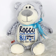 Load image into Gallery viewer, Personalised Silver Grey Bear Cubby