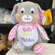 Load image into Gallery viewer, Personalised Harlequin Bunny Cubbie Pink
