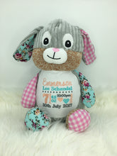 Load image into Gallery viewer, Personalised Harlequin Bunny Cubbie Pink