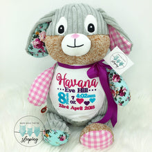 Load image into Gallery viewer, Personalised Harlequin Bunny Cubbie Pink