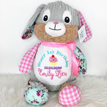 Load image into Gallery viewer, Personalised Harlequin Bunny Cubbie Pink