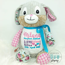 Load image into Gallery viewer, Personalised Harlequin Bunny Cubbie Pink