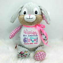 Load image into Gallery viewer, Personalised Harlequin Bunny Cubbie Pink