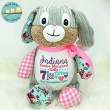 Load image into Gallery viewer, Personalised Harlequin Bunny Cubbie Pink