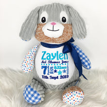 Load image into Gallery viewer, Personalised Harlequin Bunny Cubby Blue