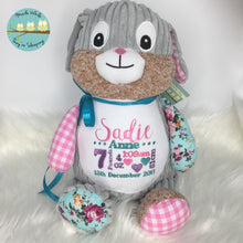 Load image into Gallery viewer, Personalised Harlequin Bunny Cubbie Pink