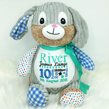 Load image into Gallery viewer, Personalised Harlequin Bunny Cubby Blue