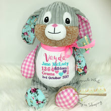 Load image into Gallery viewer, Personalised Harlequin Bunny Cubbie Pink