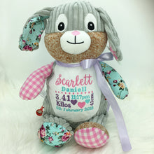 Load image into Gallery viewer, Personalised Harlequin Bunny Cubbie Pink