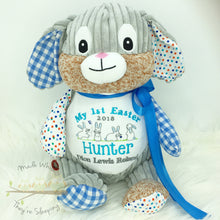 Load image into Gallery viewer, Personalised Harlequin Bunny Cubby Blue