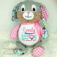 Load image into Gallery viewer, Personalised Harlequin Bunny Cubbie Pink