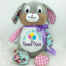 Load image into Gallery viewer, Personalised Harlequin Bunny Cubbie Pink