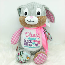 Load image into Gallery viewer, Personalised Harlequin Bunny Cubbie Pink