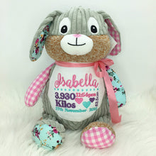 Load image into Gallery viewer, Personalised Harlequin Bunny Cubbie Pink
