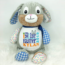 Load image into Gallery viewer, Personalised Harlequin Bunny Cubby Blue