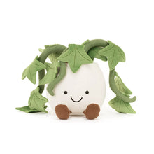 Load image into Gallery viewer, Jellycat Amuseables Ivy Plush toy with a white body, green leaves, and brown feet on a white background
