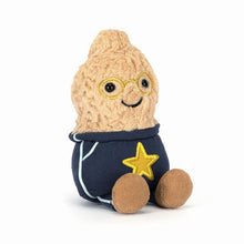 Load image into Gallery viewer, Jellycat Amuseables Peanut Star Student Plush toy resembling a peanut in a navy outfit with a yellow star on a white background

