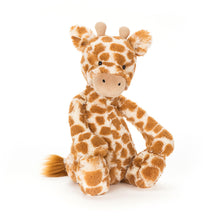 Load image into Gallery viewer, Jellycat Bashful Plush giraffe toy with brown and white pattern on a white background
