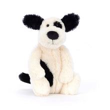 Load image into Gallery viewer, Jellycat Bashful Black &amp; Cream Puppy | LITTLE Plush toy dog with black spots on a white background
