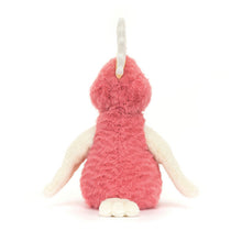 Load image into Gallery viewer, Jellycat Sqawkatoo Plush toy with a pink body and white legs on a white background back view
