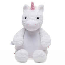 Load image into Gallery viewer, Plush unicorn toy with a pink horn on a white background
