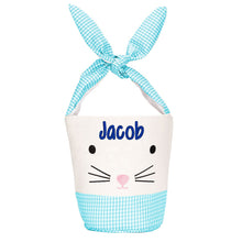 Load image into Gallery viewer, Personalised Easter Bunny Basket Blue Gingham
