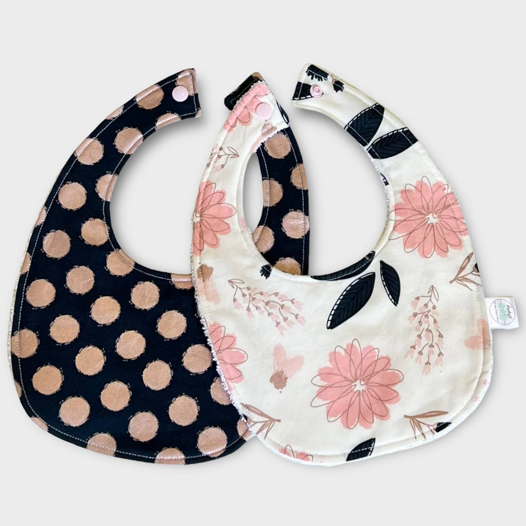 Baby Bibs Twin Pack Round - Rose Gold Floral