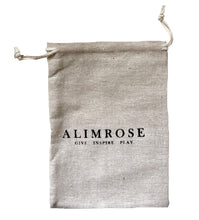 Load image into Gallery viewer, Alimrose Beechwood Teether Ring Set - Storm Grey cotton drawstring bag
