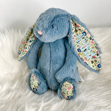 Load image into Gallery viewer, Personalised Jellycat Bashful Bunny - Dusky Blossom with pale blue embroidery thread
