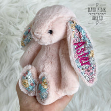 Load image into Gallery viewer, Personalised Jellycat Bashful Bunny SMALL - Blush Blossom with dark pink thread for Aster
