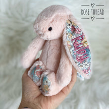 Load image into Gallery viewer, Personalised Jellycat Bashful Bunny SMALL - Blush Blossom with rose thread for Ruby
