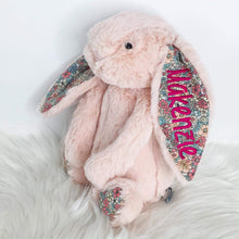 Load image into Gallery viewer, Personalised Jellycat Bashful Bunny - Blush Blossom with dark pink embroidery thread
